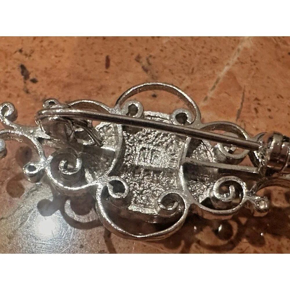 NF STERLING SILVER 925 FILIGREE GREEN ABLAONE SHELL 1.25" BAR PIN BROOCH EUC - Picture 5 of 10